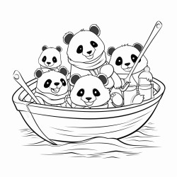 panda in a row boat