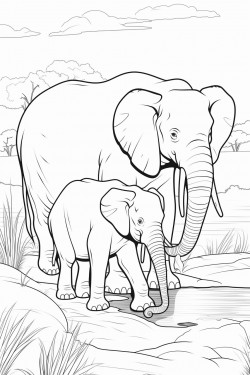 adult and baby elephant in nature