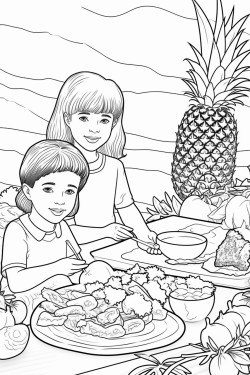 watermelon slices on a cute table with pineapples and tropical flowers