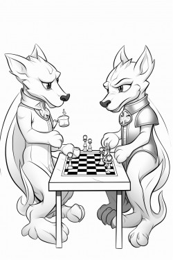 little dragon plays chess with little panther