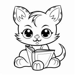 nonoline kitty cat reading a book bold lines