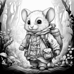 mouse wearing a hero outfit while taking a journey through a magical forest