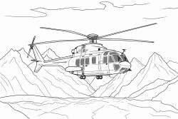 helicopter flying between mountains
