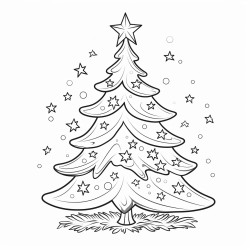 black and white coloring book drawing only thick outlines no grayscale for children cartoon style christmas tree