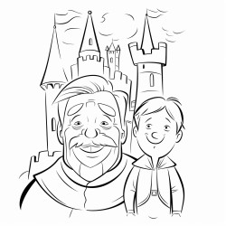 create me a castell with a grandpa and little grile