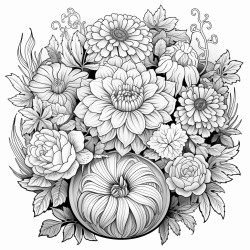 doodle pumpkin with flowers around