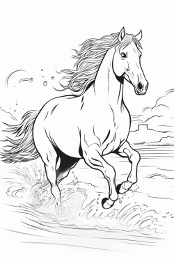 horse running through water