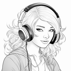 teen girl  with headphones and cute top