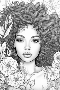 african american woman surrounded by flowers and intricate pattern with a blank space to write bible verse