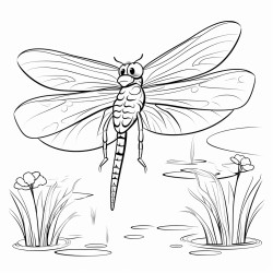 a dragonfly hovering over a pond