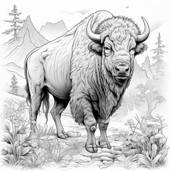 bison detailed black outline nature themed
