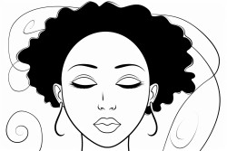 a simple black  white line art color by number oloring page illustration of an black girl smoling