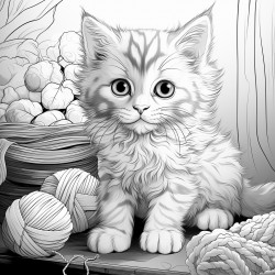 cute cat playing with a ball of yarn