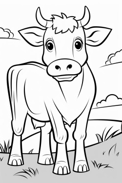 coloring page about a cow in a farm basic line black and white color
