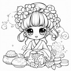 digistamp de nia para colorear estilo kawaii comiendo sanda