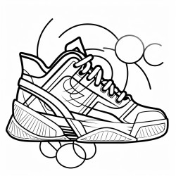a basketball shoe with a tennis racket pattern and a sporty aesthetic
