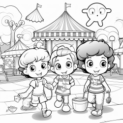 kawai coloring page cartoon characters carnival theme