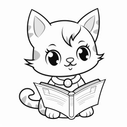 kitty cat reading a book