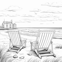 bord de mer plage avec des gents au premier plan couleurs beiges