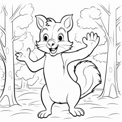 a squirrel with open arms in the forest