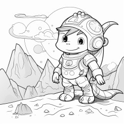 a brave astronaut exploring a mysterious planet with a giant dragon