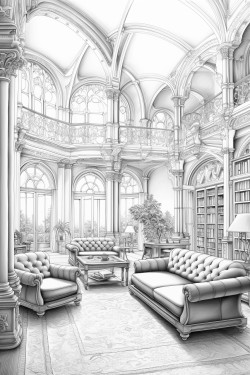 art neuveau style library interrior
