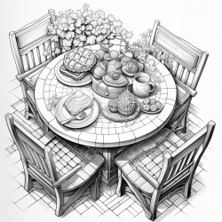 topdown view of a cafe table featuring coffee pancakes sparkling wine and waffles
