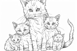 an orange mother cat surrounded by her five playful kittens