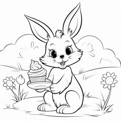 female rabbit eating a cupcake in a park