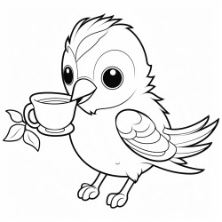 a bird drinking coffee