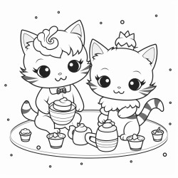 cite kawaii style kitties having a tea party