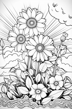 a rainbow with flowers and sunshine