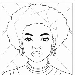 a simple black  white line art color by number coloring page illustration of an black girl smoling