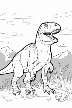 trex dinosaur standing up in a field bold lines no shading