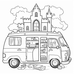 a castle van that has a picnic inside