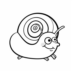 kids coloring page with snail black and white simple line art style minimalist drawing white background style raw