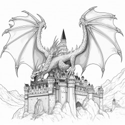 flying dragon above a castle