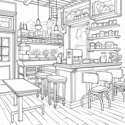 a cozy little coffee shop frontside the line should be simple and bold lines