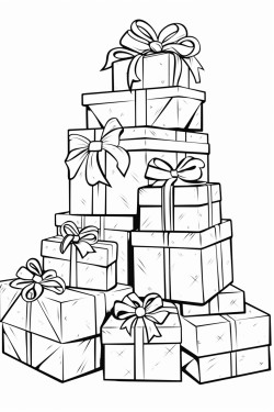 large pile of presents solid white background clean lines