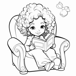 african american cute girl reading her bible curled up in a cozy chair