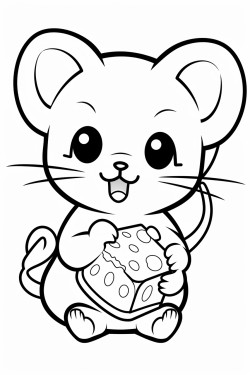 a cat and a mouse eating cheese in kawaii style
