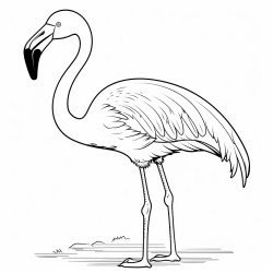 a flamingo standing tall with its legs straight and neck curved in an sshape