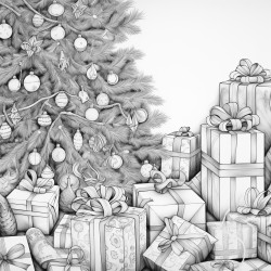intricate wrapping paper on multiple gifts under a tree
