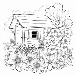 bold big design cart house with nature theme flowers