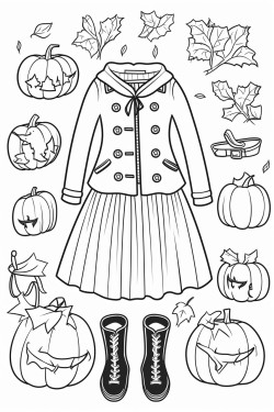 a cute autumn wardrobe  coloring bookvector white background black and white black drawing