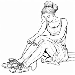 ballerina tying her point shoe