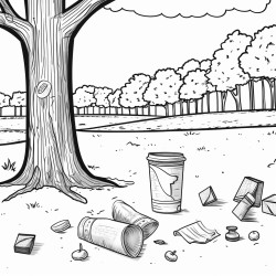 park with 4 pieces of garbage hidden in the park an apple core old boot used pop can and candy wrapper