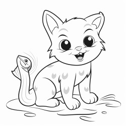 a mischievous cat stealing a fish