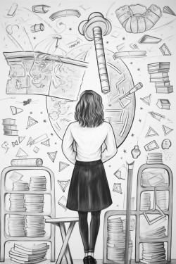 girl draws dollars on the chalkboard arrows up