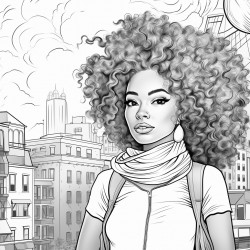 biracial woman with curly hair in the city